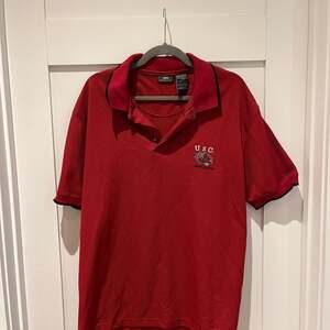 Vintage University of South Carolina Polo Shirt Red With Patches Mens Large